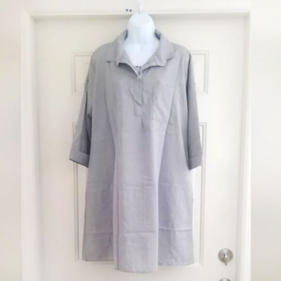 NWOT Gray Chambray Trapeze Shirt Dress (XL) 3/4 Sleeves A-Line Tunic - Picture 1 of 7